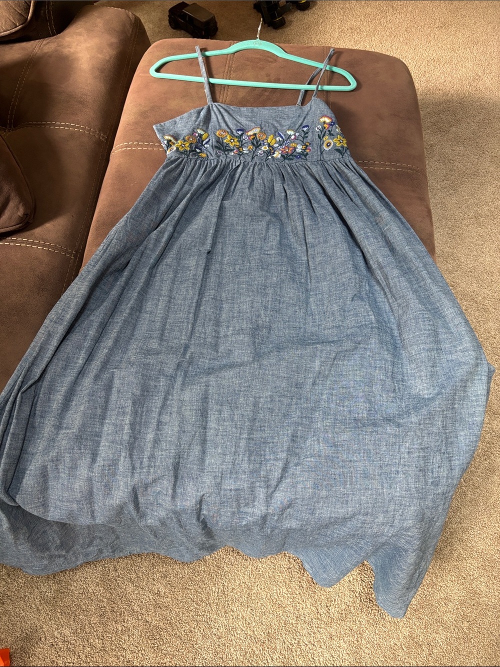 Embroidered Chambray Long  Sundress - Blue - Picture 2 of 4